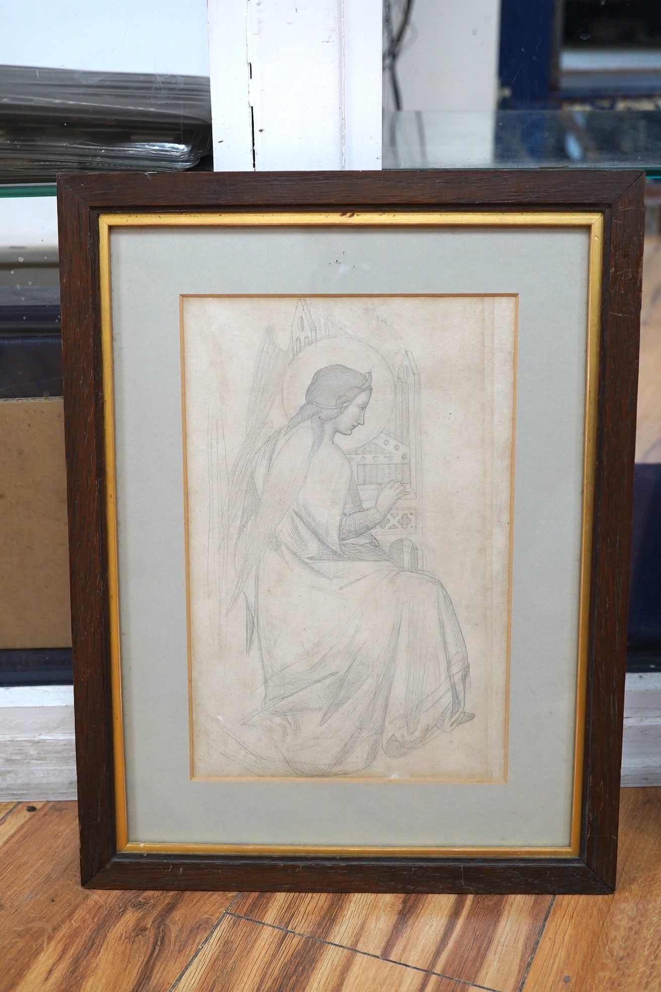 Alfred George Stevens (1817-1875), Pencil, study of an angel, unsigned, 26x17cm. Condition - fair